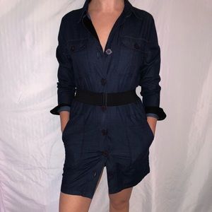 Theory Denim Belted Button Up Utility Dress